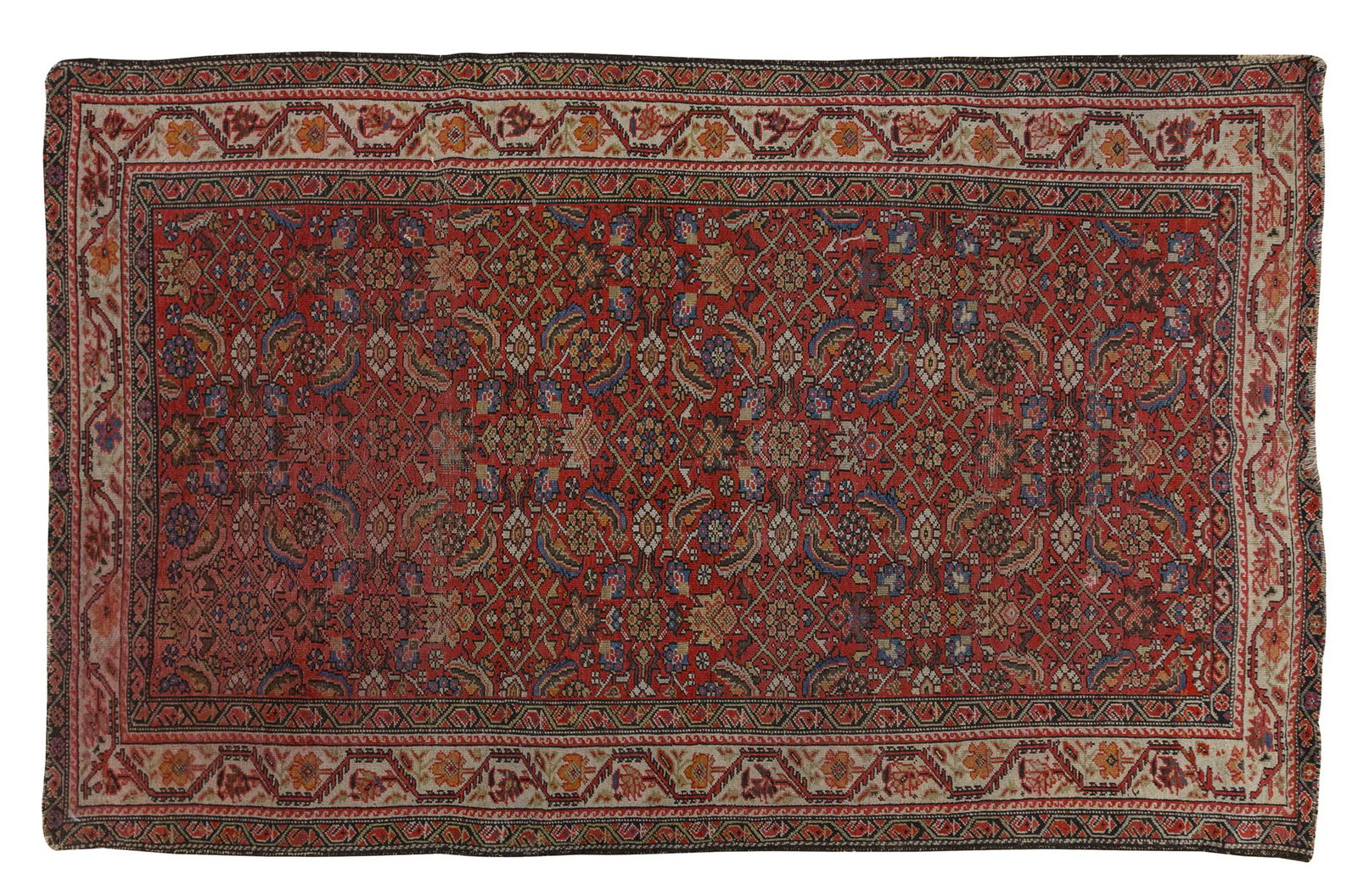 Oriental rug: 3"11" x 6'1". Rose, cream and blue. All over design. Property of John A. Ruthven, Georgetown Ohio