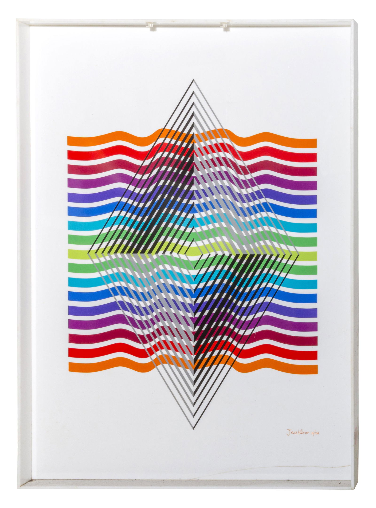 Leonard Janklow (1919-2006) Serigraph (NY, FLA): Serigraph on frosted acrylic, "Black to Color 2" Signed and numbered lower right 13/100. 37h x 25w x 2d. Provenance: Jimmy D Robinson Collection.