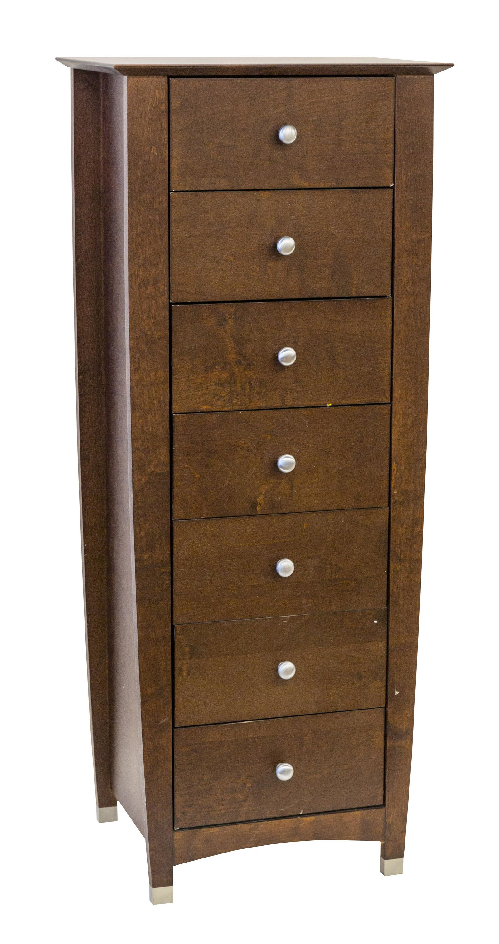 Bova Tapering Lingerie Chest: Chest, Bova, Canada. Sever drawers, stained birch, satin nickel plate, and stainless steel. 23.5w x 18.25d x 57.75h