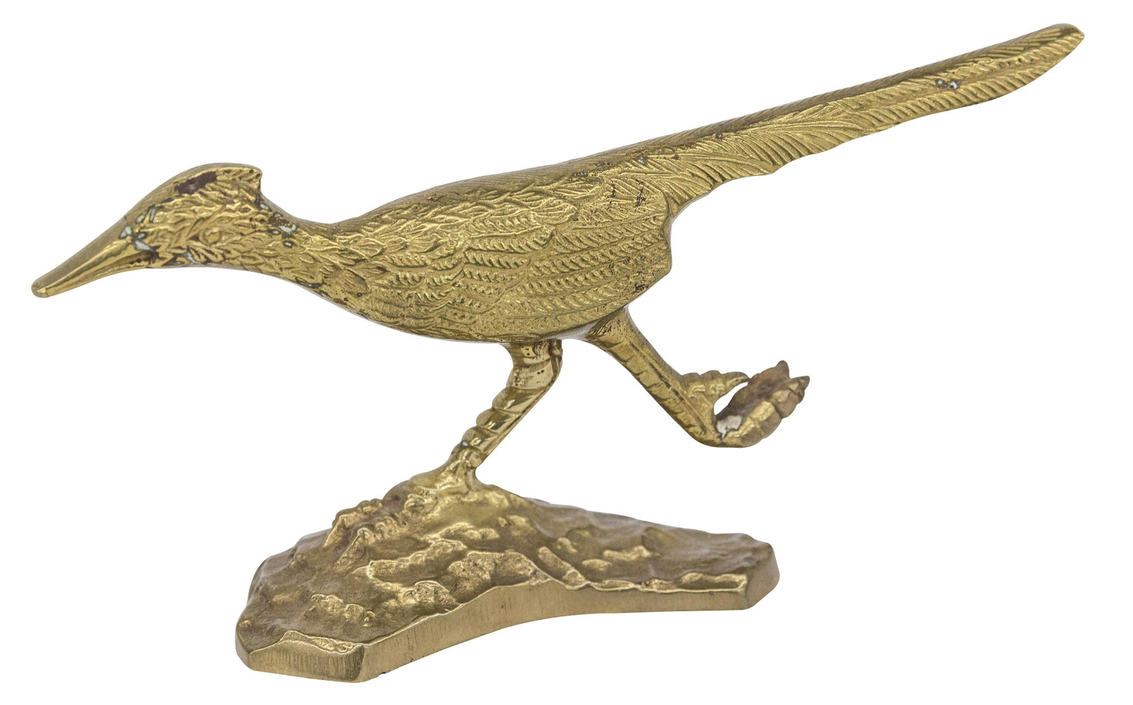 Mid Century Brass Roadrunner Sculpture: Roadrunner sculpture. 7.5w x 2.25d x 4h