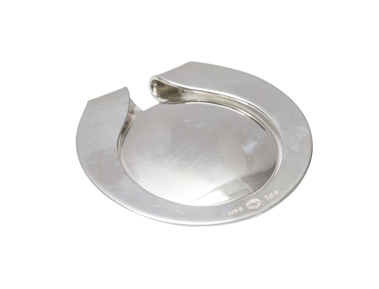 Georg Jensen Sterling Money Clip, #369: Sterling silver, Denmark, original mohair bag and original box. 2dia, .661ozt