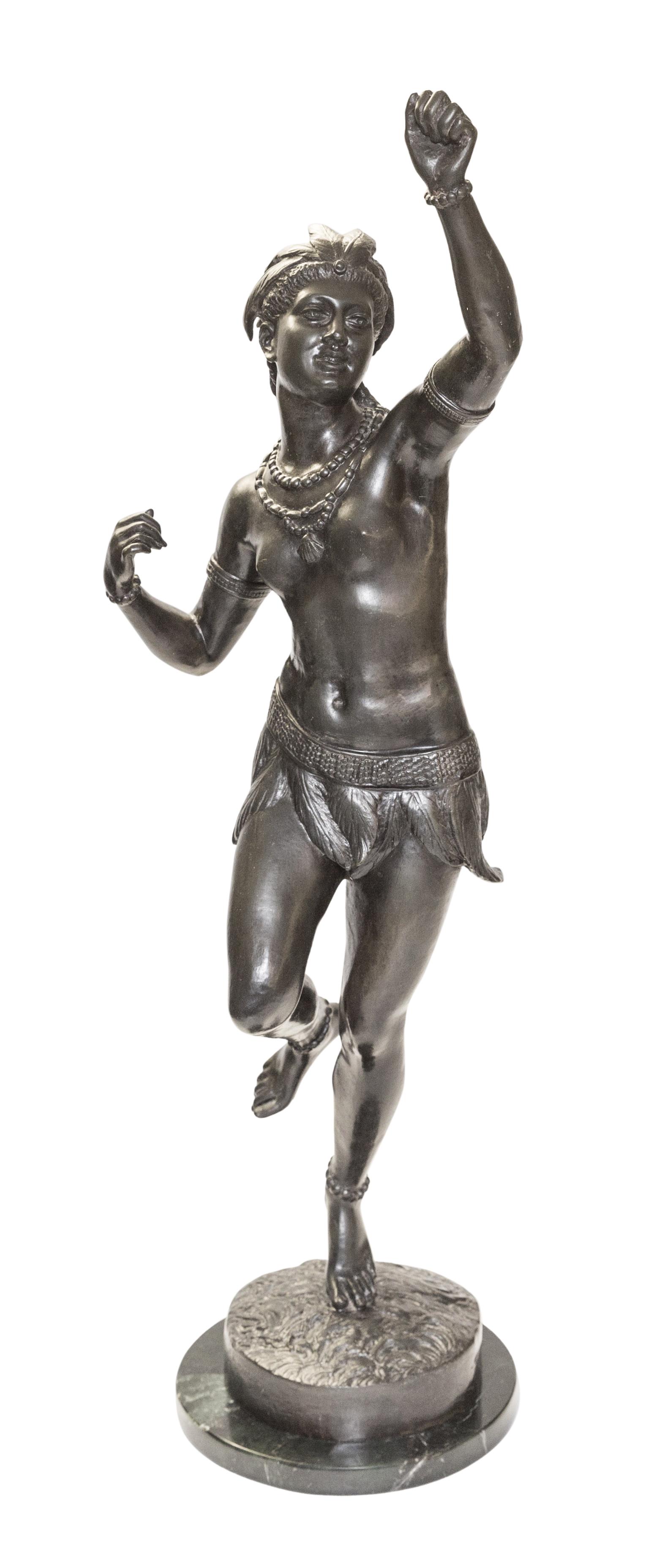 Carl Kauba (1865- 1922) Bronze (Austria): Bronze, titled, "Tabacconist Newel Post Figure of Nude Dancer." Stamped signature to base. 27.5h x 9w x 7d.