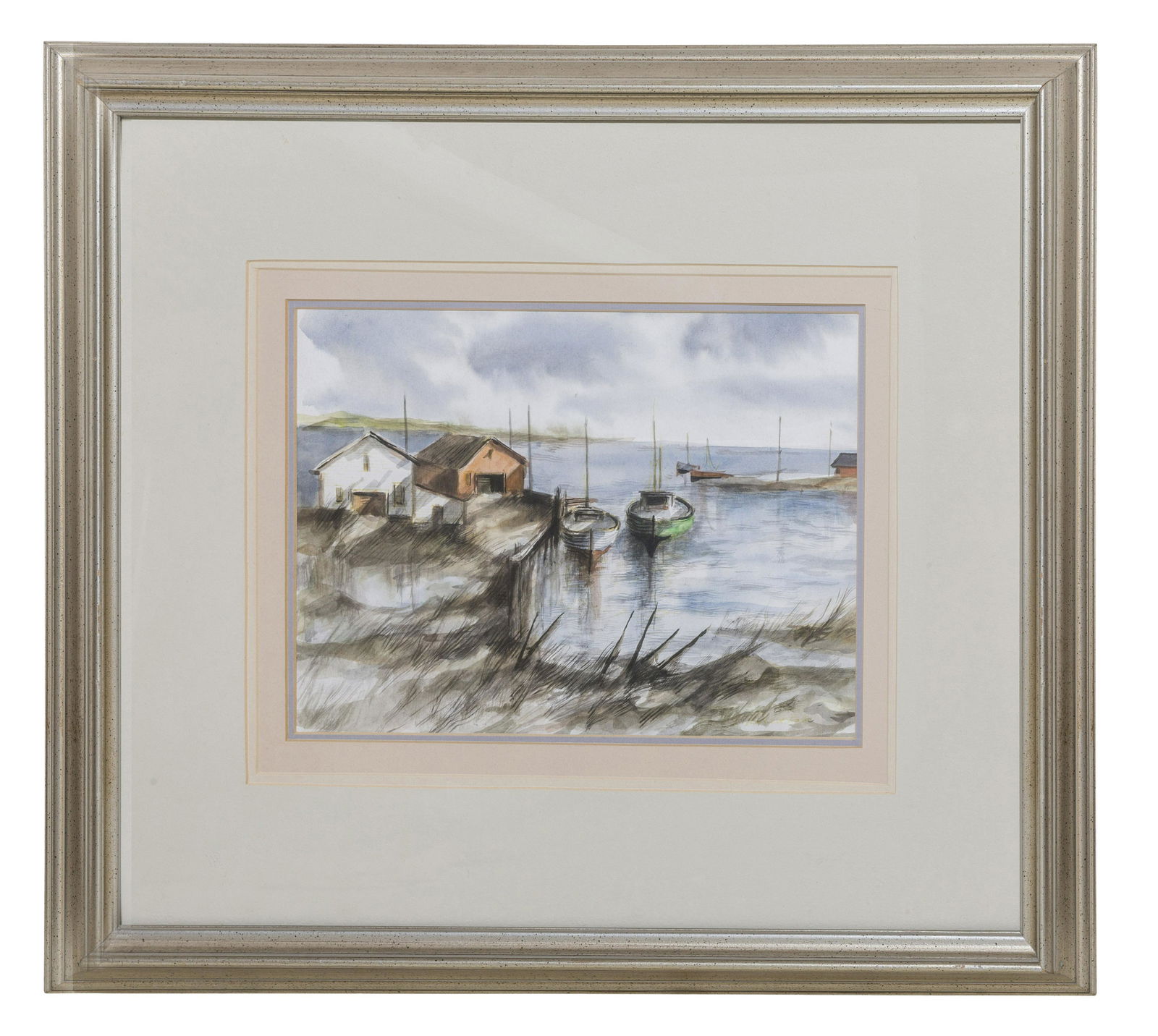 Robert Fabe (1917-2004) Watercolor (Cincinnati): Watercolor on paper, untitled, harbor scene. Unsigned. Sight- 8 x 12 Frame- 18.5 x 22.5