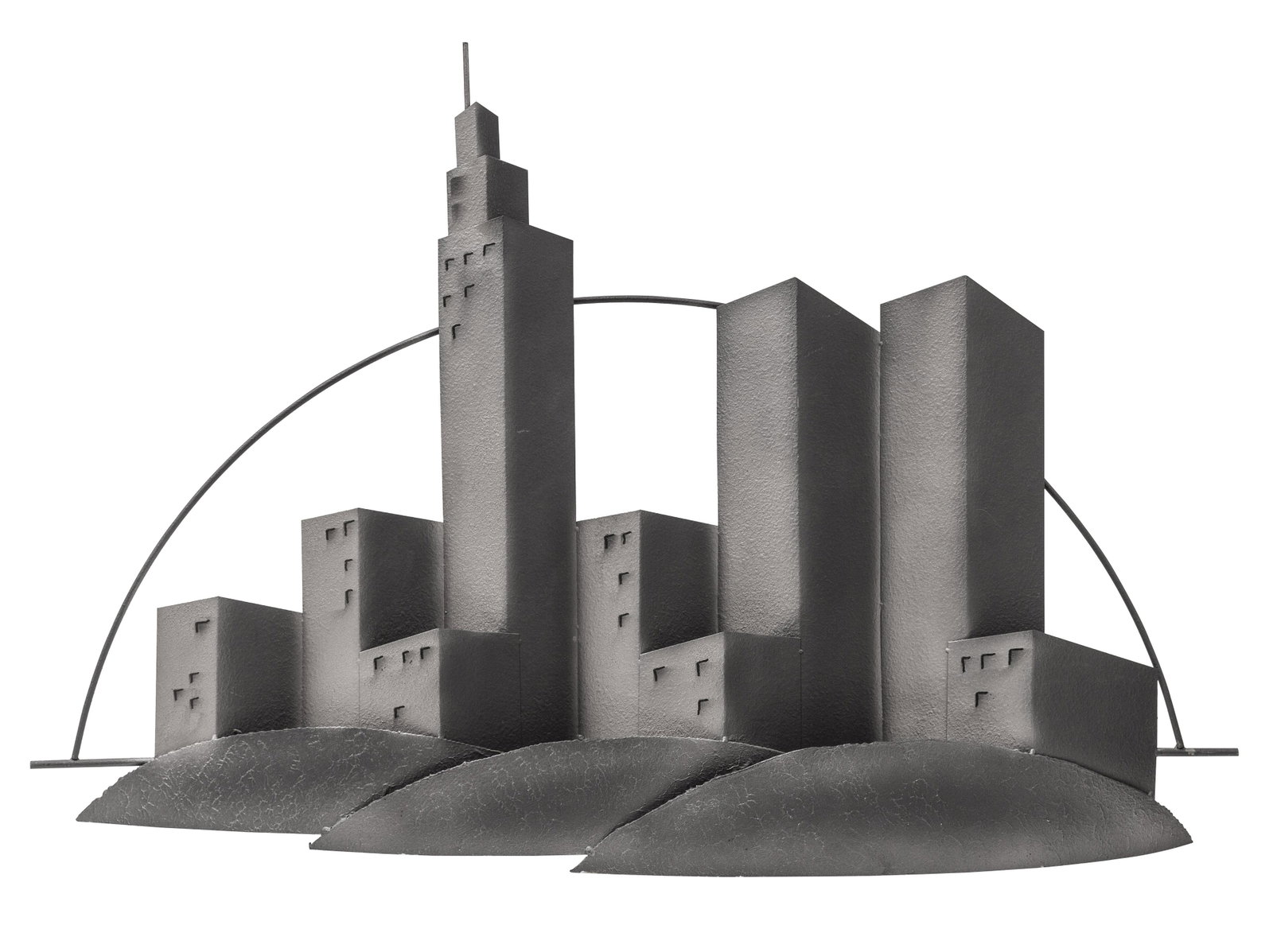 C. Jere Skyline Wall Relief Sculpture: Skyline wall sculpture, 1980. Patinated metal. 43w x 5d x 29h