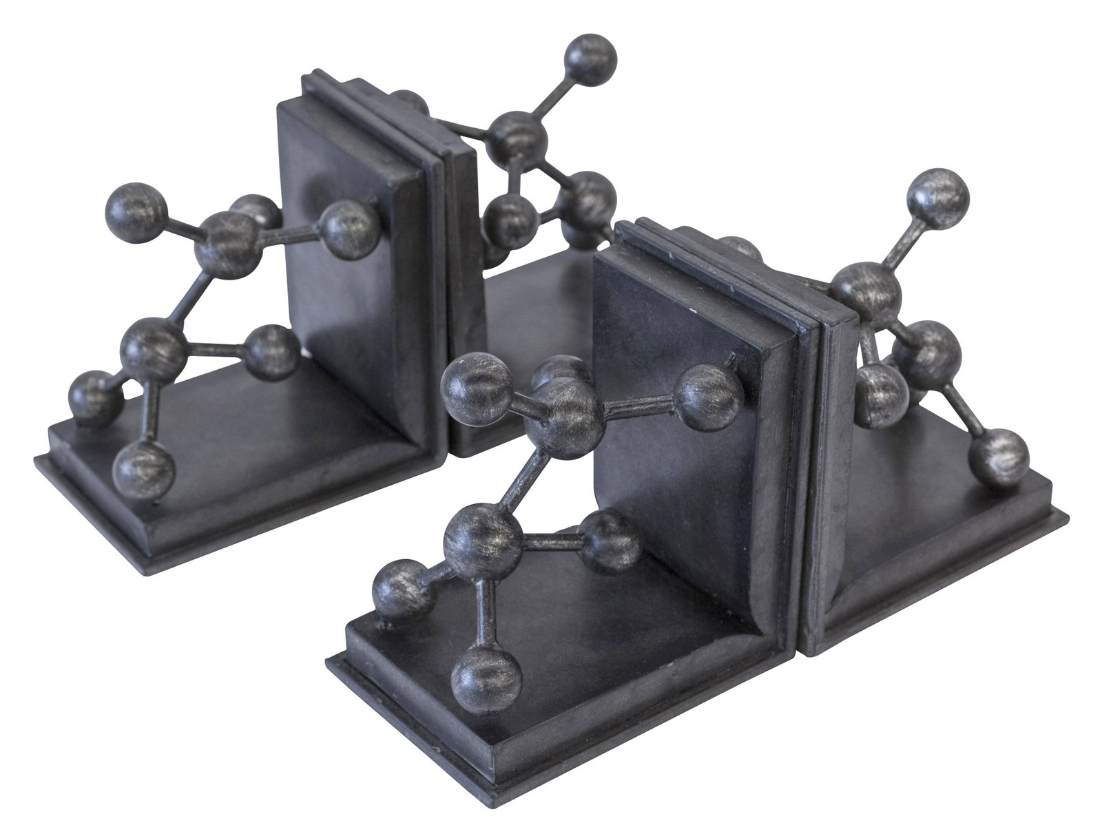 Molecule Bookends: Bookends, set of (4). Patinated metal. 7w x 5d x 7h