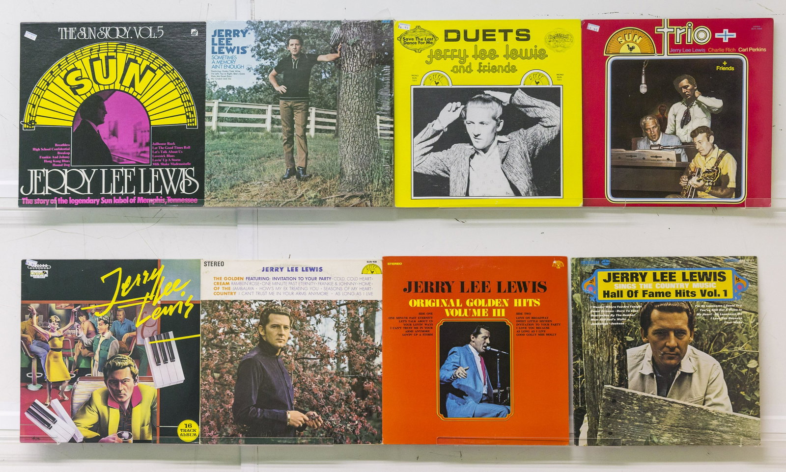 8 Jerry Lee Lewis Vinyl Records: Jerry Lee Lewis "Jerry Lee Lewis and his Pumping Piano", "The Golden Cream of the Country", "Original Golden Hits Vol. III", "Hall of Fame Hits Vol. 1", "The Sun Story Vol. 5", "Sometimes a Memory Ain