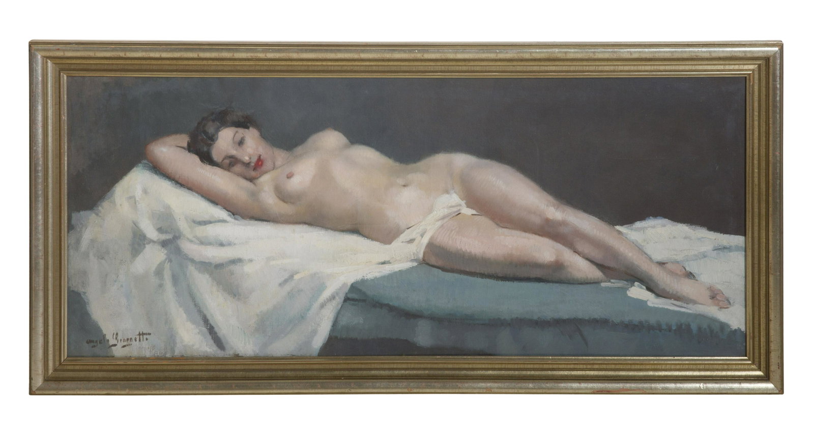Angelo Giorgetti (1899-1960) Oil (Italy): Oil on canvas, untitled, Beautifully executed nude. Signed lower left. Sight 16 x 38.5.