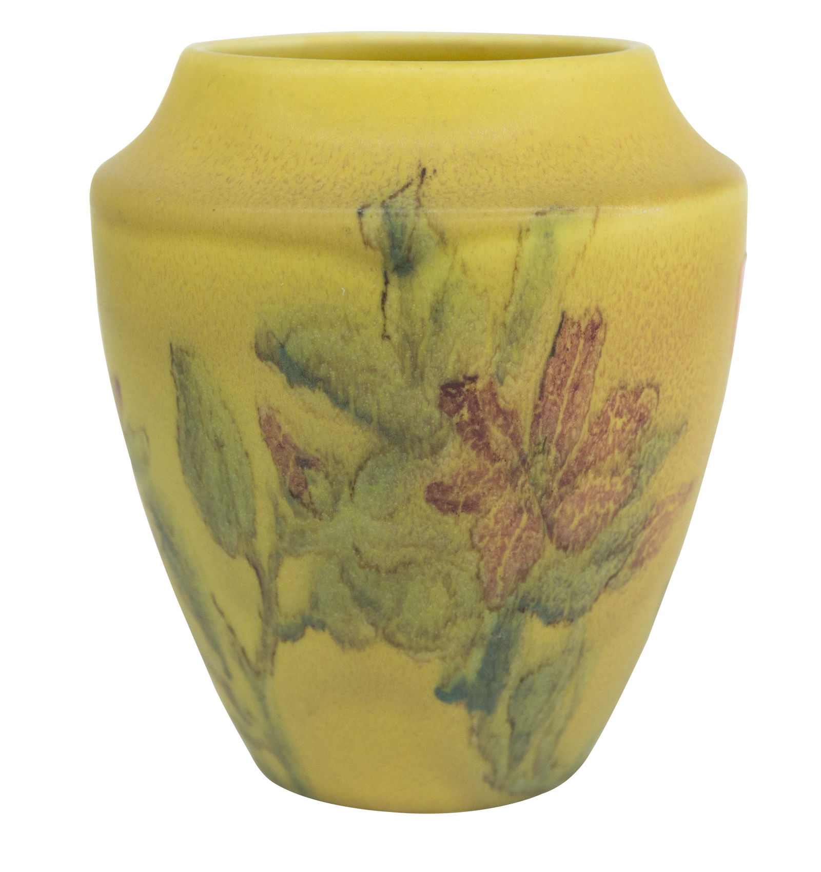 Elizabeth Barrett Experimental Rookwood Vase, 1780: Rookwood pottery vase, shape #1780, experimental mental yellow glaze decorated with flowers artist initials, RP logo, dated 1925 and shape # to underside. 6dia x 6.75h