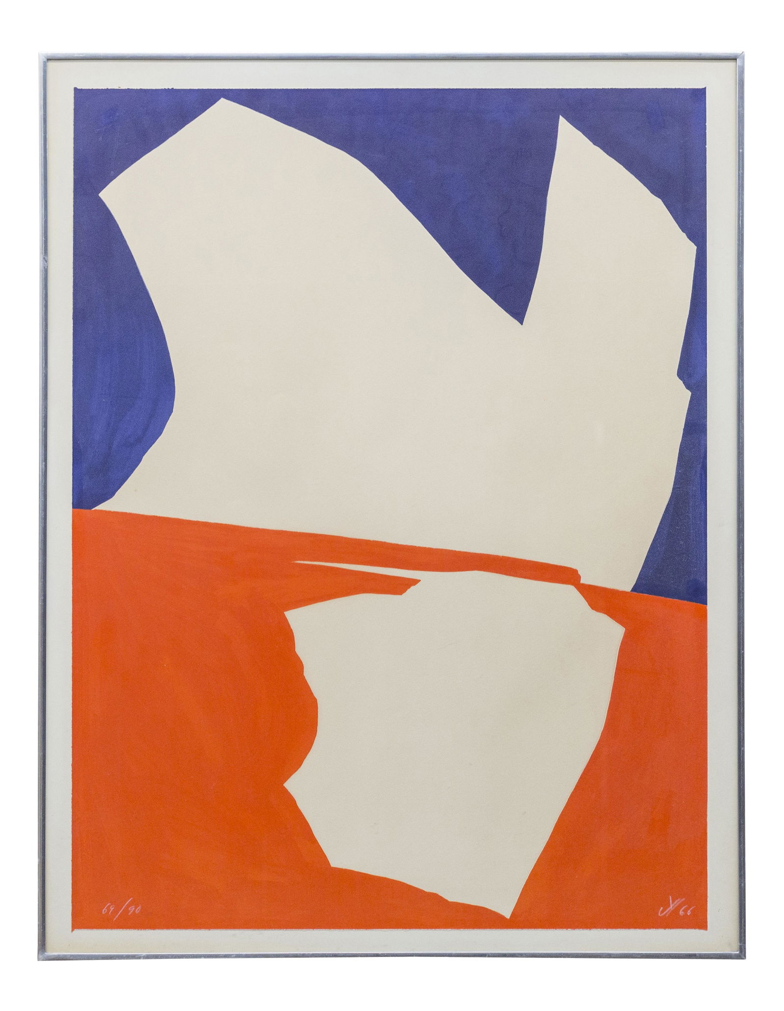 Jack Youngerman (1926-2020) Lithograph (N.Y., MO): Lithograph on woven paper, "Bleu, Blanc, Rounge" signed and dated 1966 lower right and numbered 69/90 lower left. Sheet size- 32 x 24, frame- 34.5 x 27