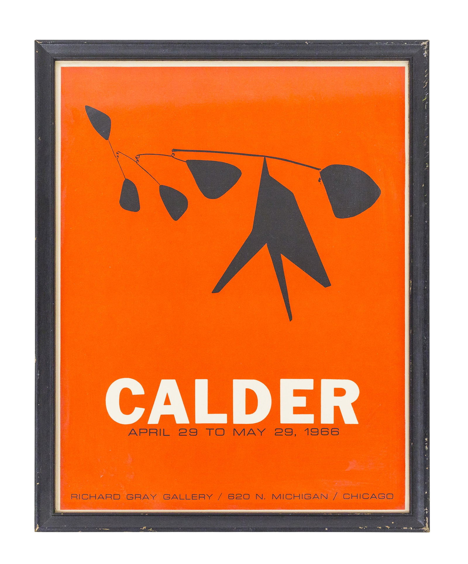 Alexander Calder Exhibition Poster: Calder April 29th to May 29th, 1966. Richard Gray Gallery, 620 N. Michigan/ Chicago. Sheet size- 11 x 8.5, frame- 11.625 x 9.125
