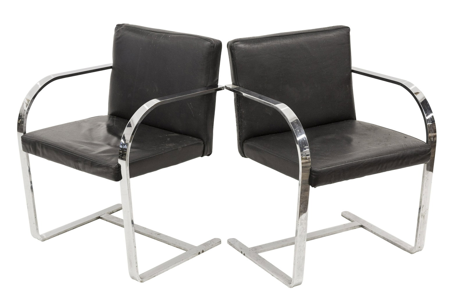 Ludwig Mies Van Der Rohe Brno Chair: Brno chairs, pair. Knoll International. Chrome plated steel and leather. 22.75w x 19.5d x 31.5h SH-18