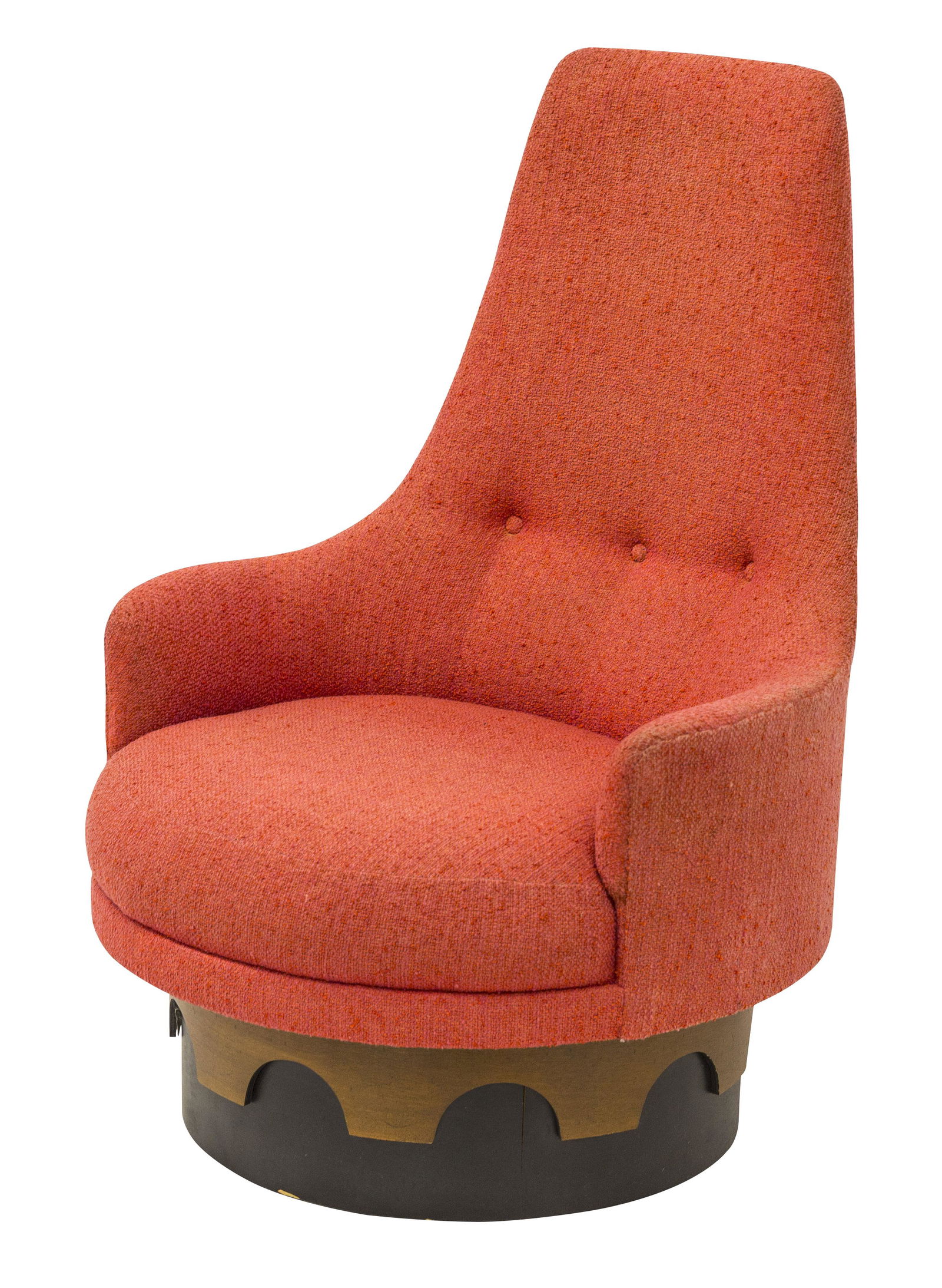 Adrian Pearsall Swivel Lounge Chair: Lounge chair, Craft & Associates, USA. 1970. Walnut and upholstery. 32w x 32d x 43h.