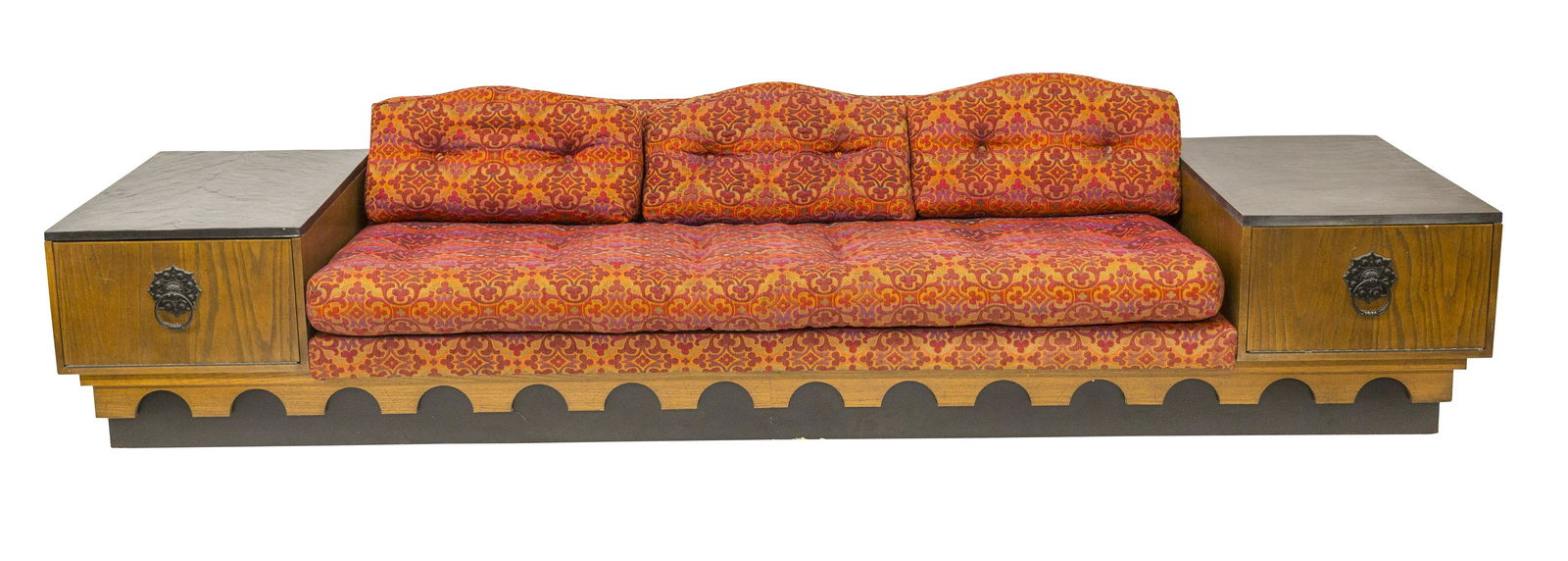 Adrian Pearsall "Strictly Spanish" Sofa: Craft & Associates, USA, 1970. Oak, ebonized wood, upholstery, slate, and metal. 127w x 32d x 26h