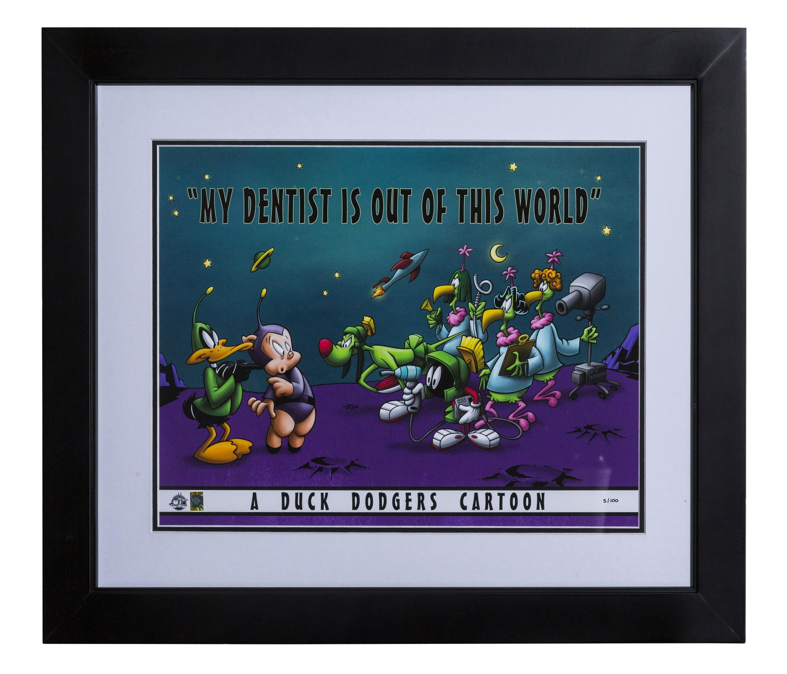 Warner Bros. Dental Giclee: A Warner Bros. Dental themed limited edition giclee entitled "My Dentist is out of this World." Presented framed 20" x 23"