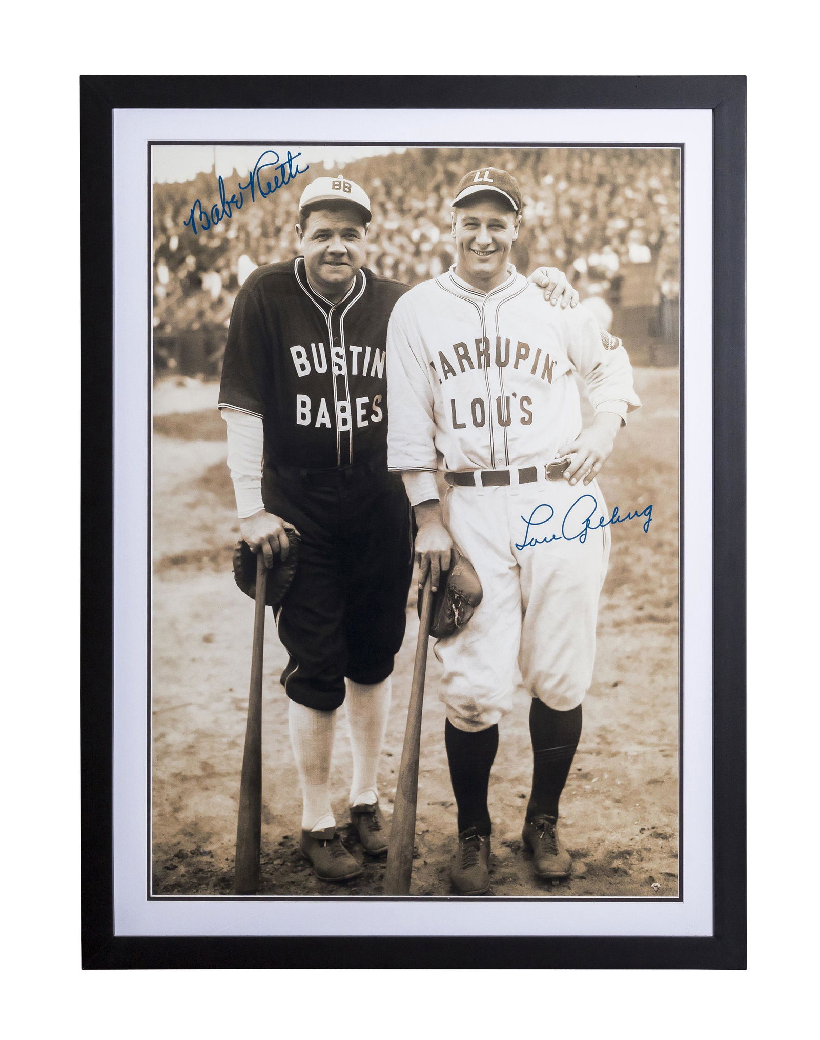Babe Ruth and Lou Gehrig Vintage Photo: A fuji crystal archival photograph entitled “Bustin’ Babes.” This photo of Babe Ruth and Lou Gehrig was taken on October 13, 1927 during their Japan baseball tour and features facsim