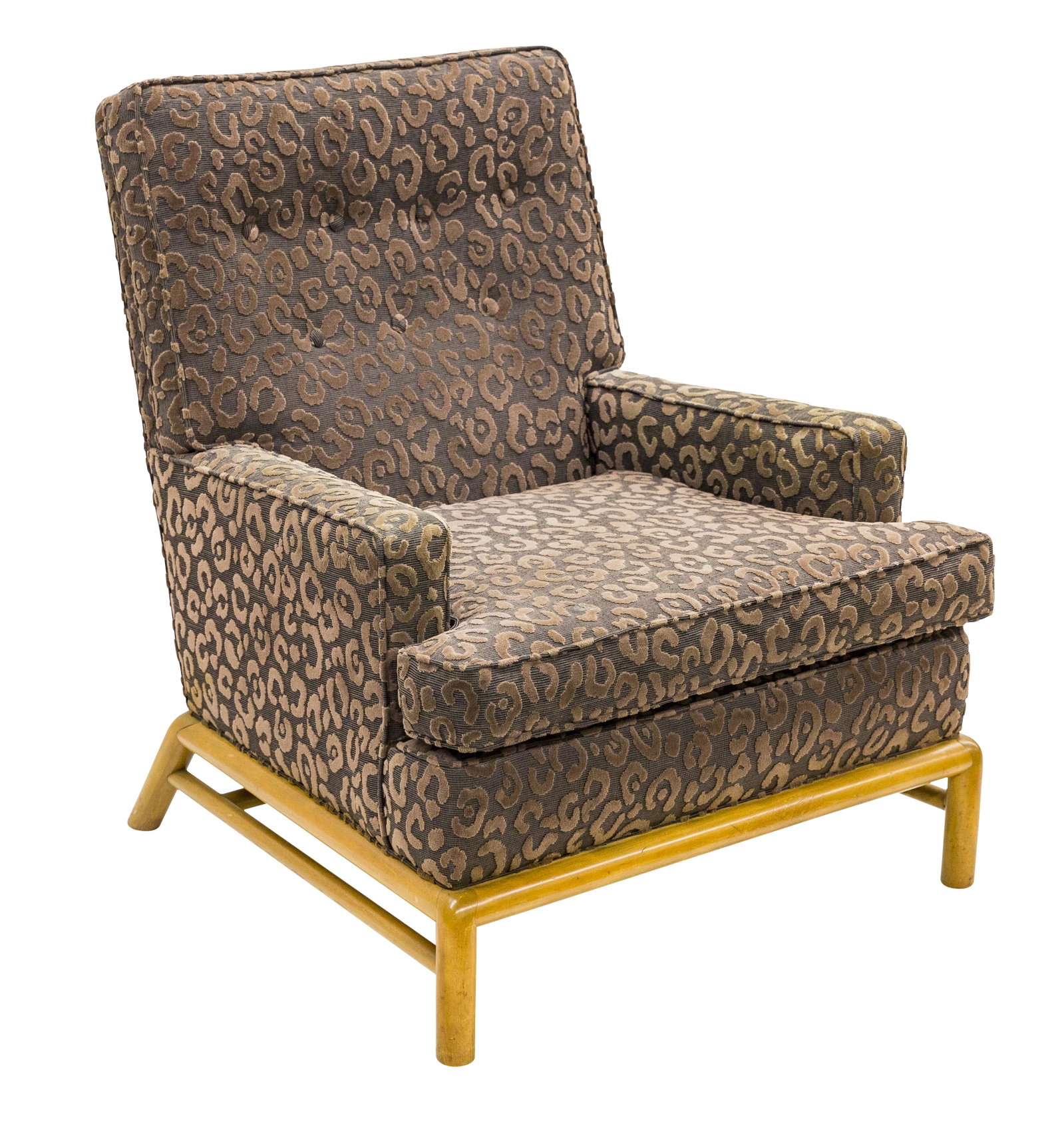 T. H. Robsjohn Gibbings Lounge Chair: Lounge chair, Widdicomb, USA, 1950. Bleached mahogany and upholstery. 30w x 30d x 35h