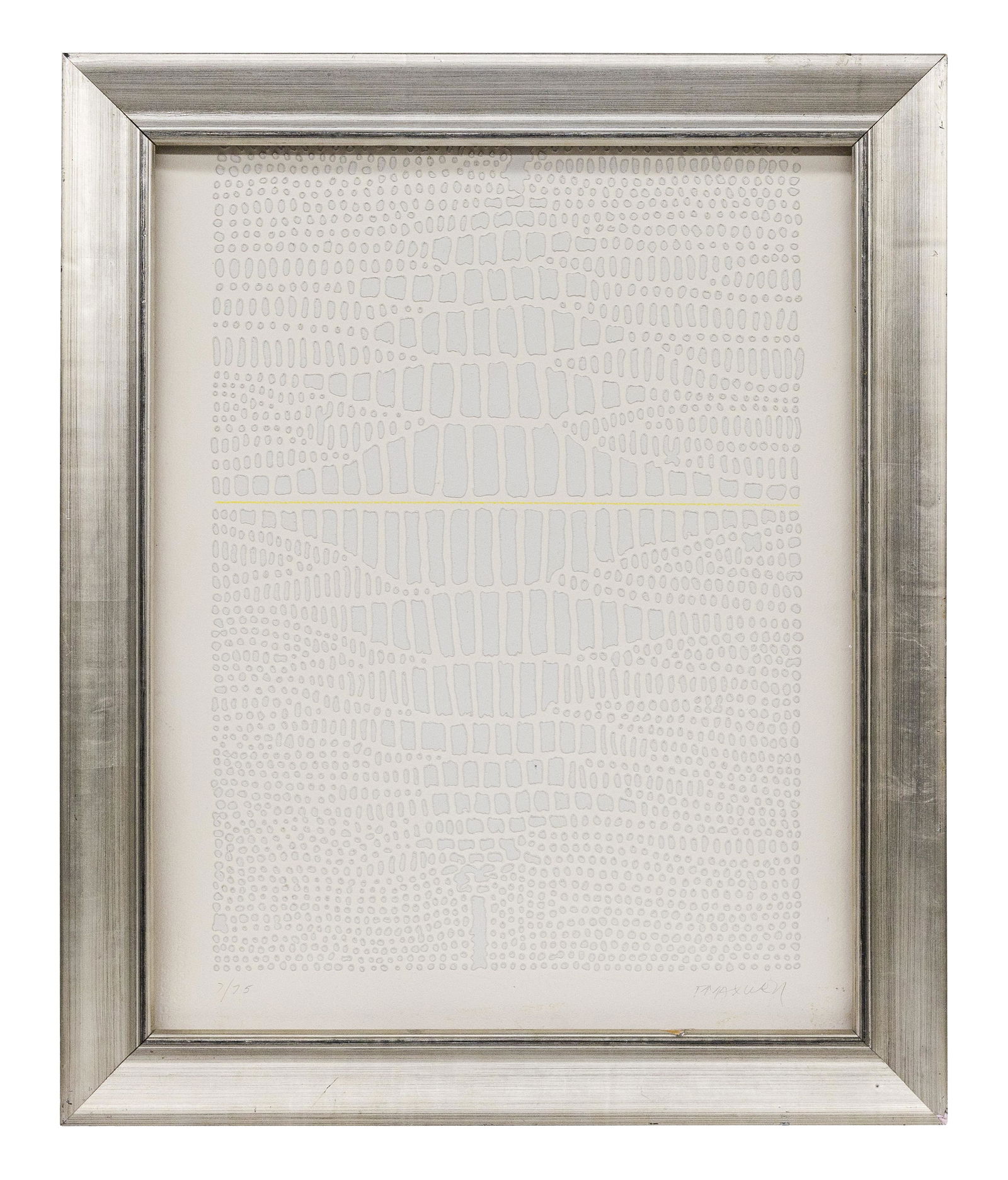 Paul Maxwell (1925-2015) Stencil Castin (AR): Stencil cast in paper sculpture, "#502" signed lower right and numbered 7/75 lower left. Sheet size- 29.5 x 22.5, Frame- 33.25 x 27.5