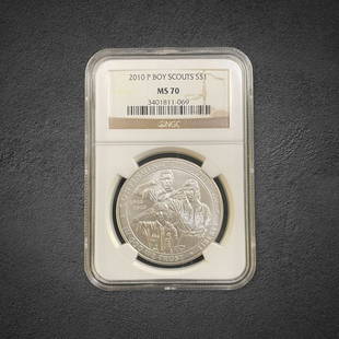 2010 Boy Scouts $1 Silver Coin: 2010 P $1 Boy Scouts silver coin. Graded MS 70 by NGC