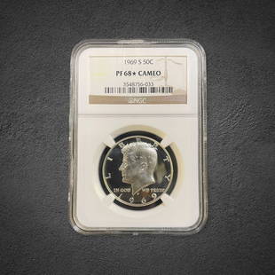 1969-S Kennedy Cameo Half Dollar Proof Coin: 1969-S Kennedy half dollar proof coin. Graded PF 68 Cameo by NGC.