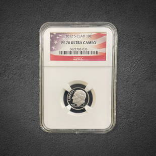 2012-S Clad Dime Proof Coin: 2012-S Clad proof dime. Graded PF 70 Ultra Cameo by NGC.