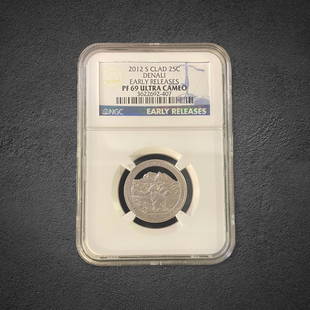 2012-S Denali Quarter Proof Coin: 2012-S Denali early release quarter proof coin. Graded PF 69 Ultra Cameo by NGC.