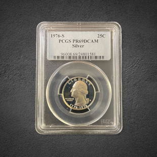 1976-S Washington Quarter Proof Coin: 1976-S Washington proof quarter. Graded PR 69 DCAM by PCGS.