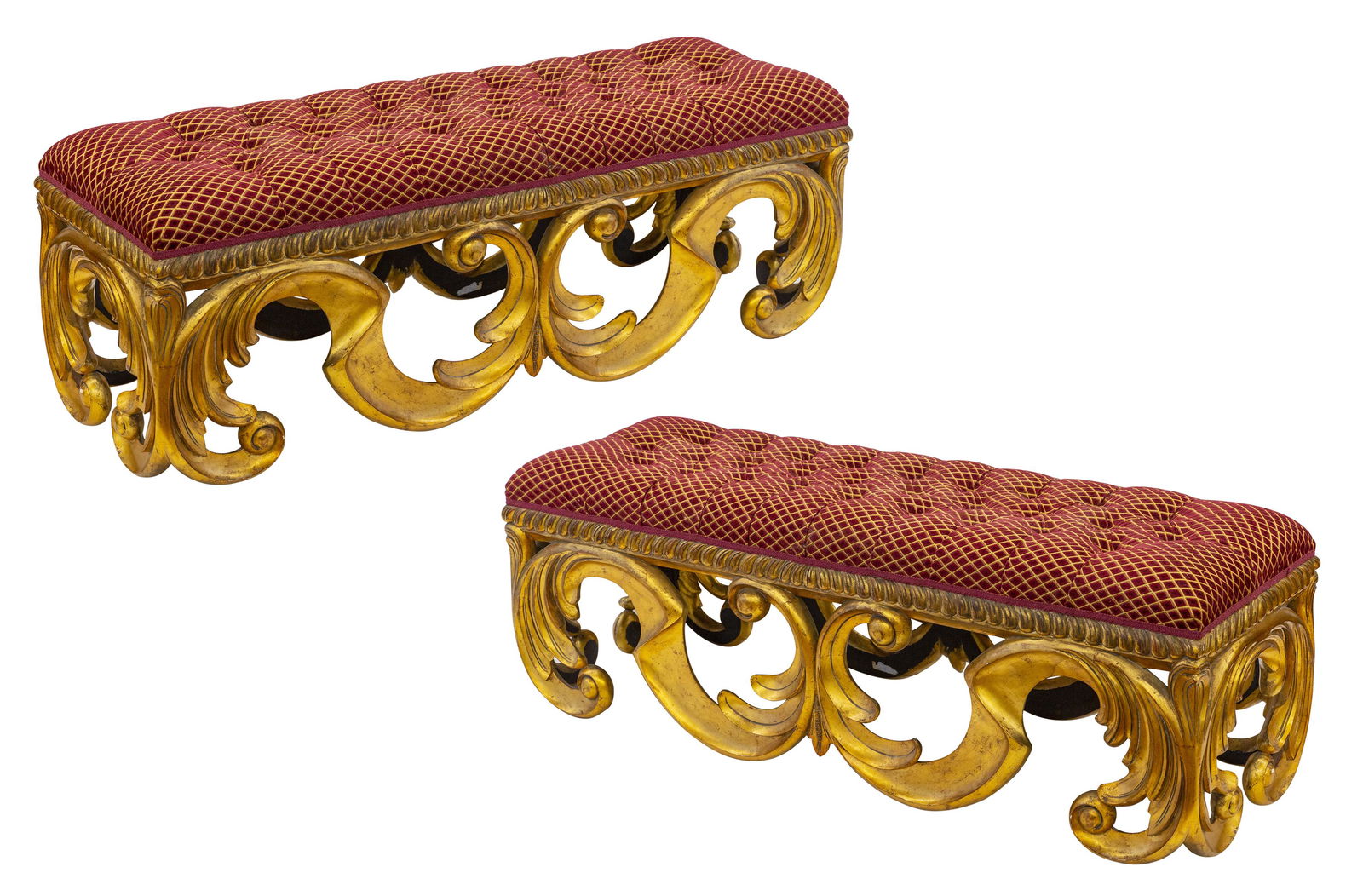 Art Nouveau Acanthus Leaf Tufted Benches (1 of 7)