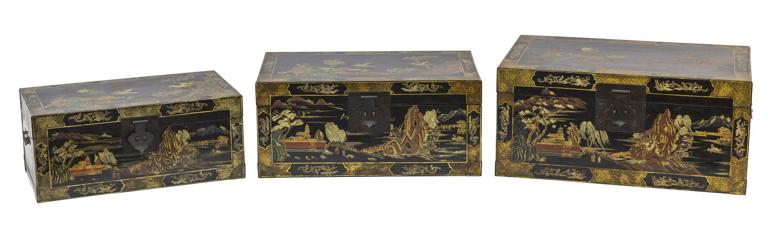 Graduated Lacquered Chinese Trunks (1 of 11)