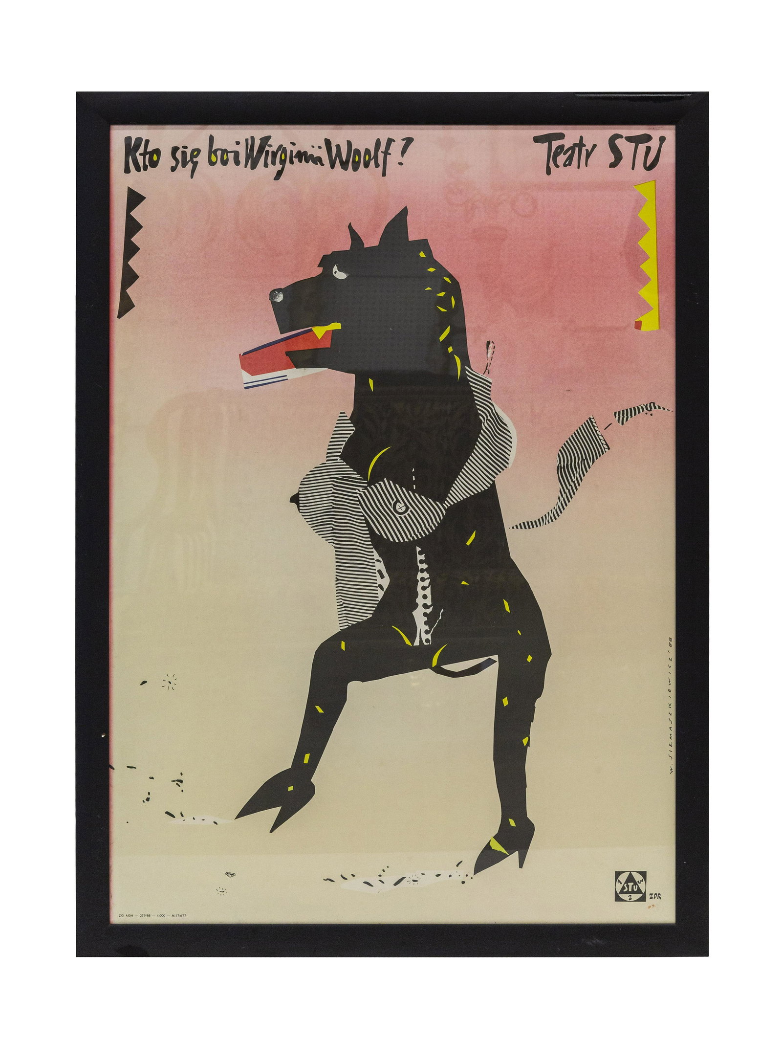 Witold Siemasekiewisz "Teatr Stu w Krakowie" Poster: 1988 Wolf graphic. "Kto sie boi winginis wolf. 37.5 x 26.375, frame 40.5 x 29.5