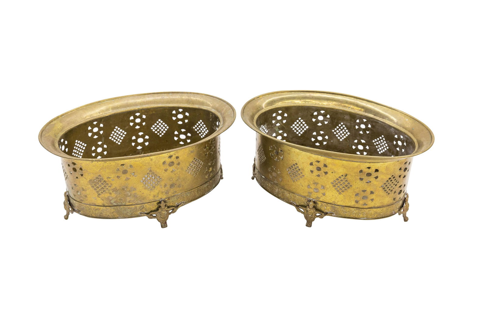 Mottahedeh Pierced Brass Oval Planters (1 of 9)