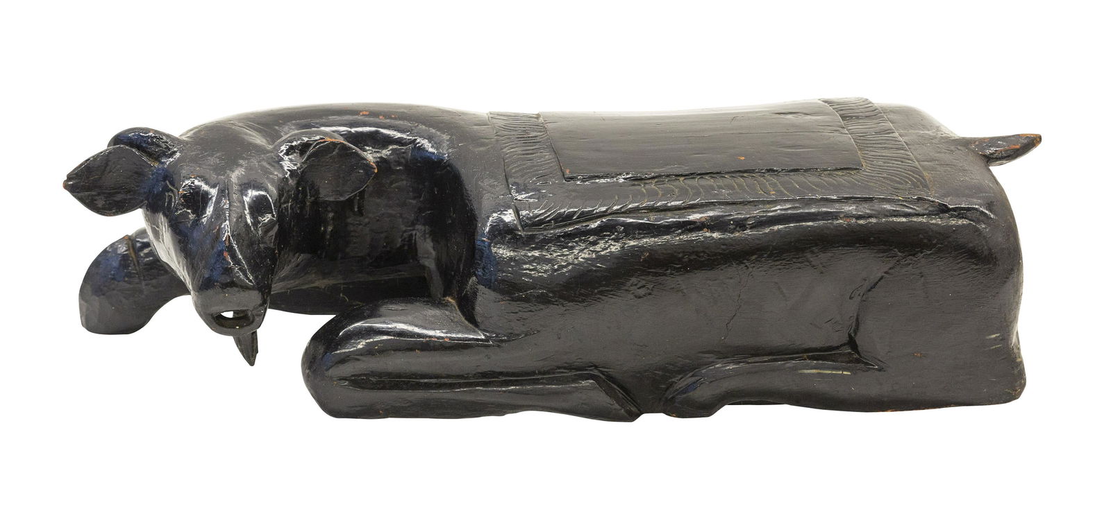 Large Carved Ebony Goat Foot Stool (1 of 11)