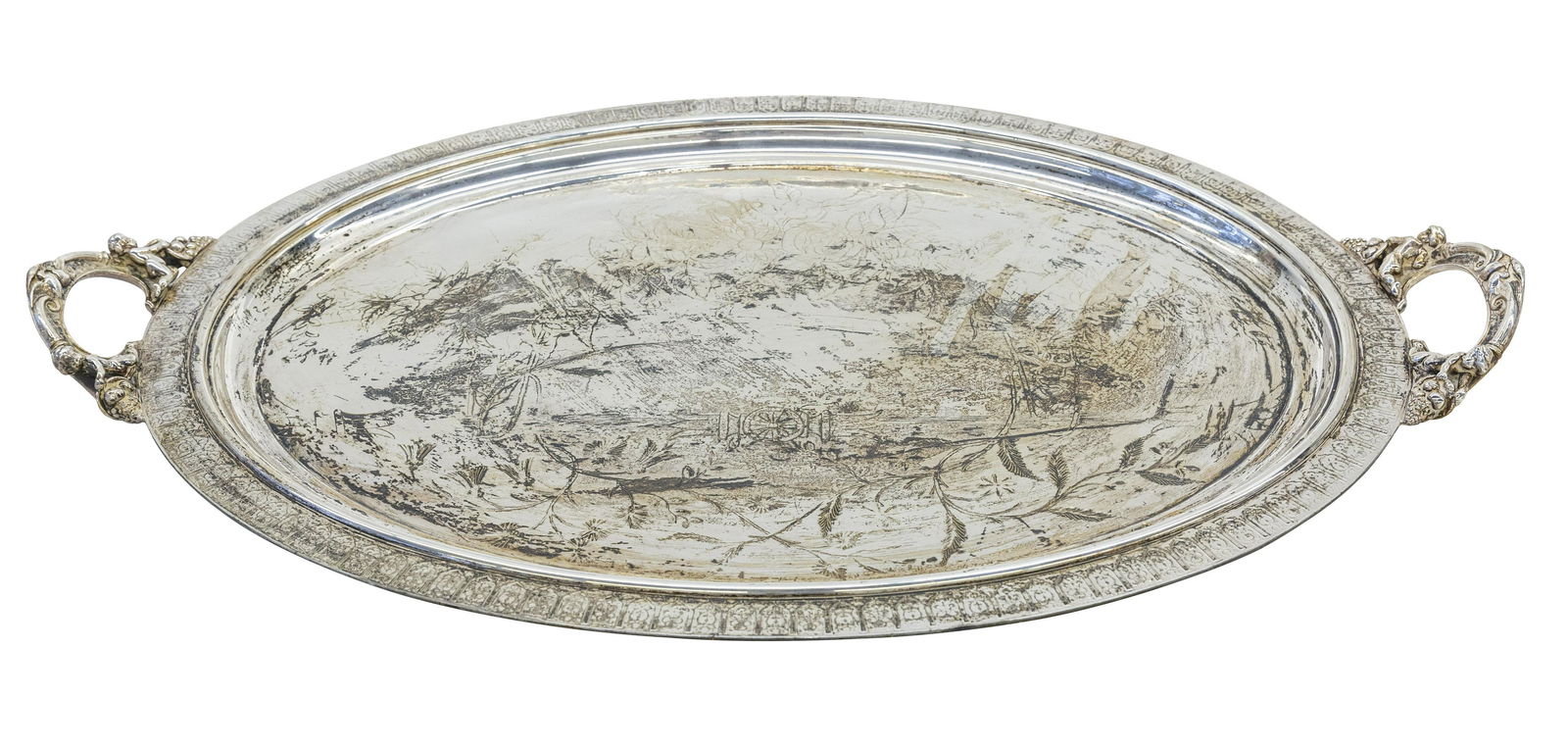 Outstanding Silver Plated Double Cherub Handle Tray (1 of 8)