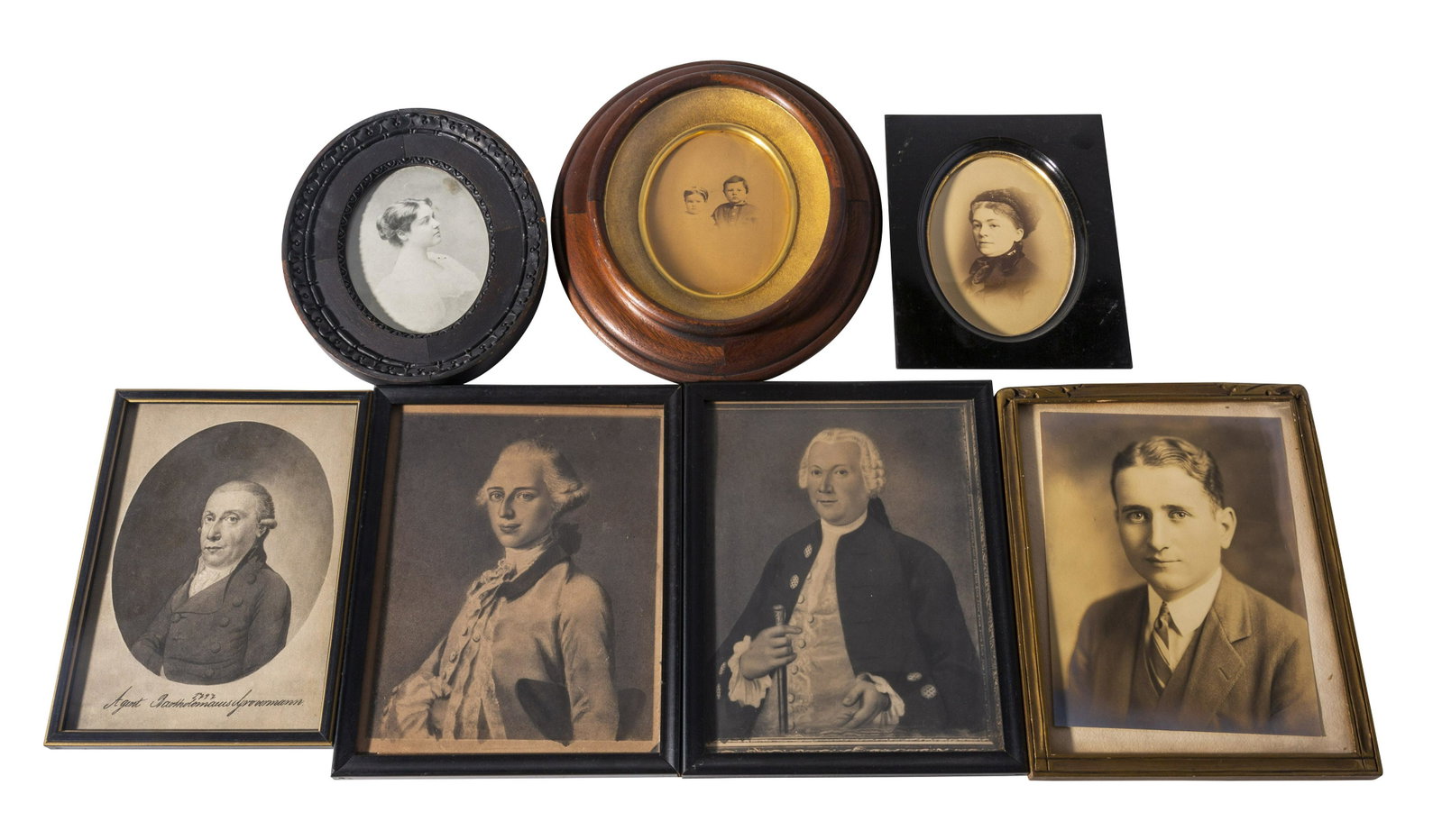 Assembled Antique Photographs: Oval, Nathaniel and Elizabeth Garretson Wright, Elizabeth Garretson Wright, dated January 7th, 1865 Newport, KY, Mrs. John Ellison, 1797 engraving of a gentleman, photograph of gentleman, photo engrav