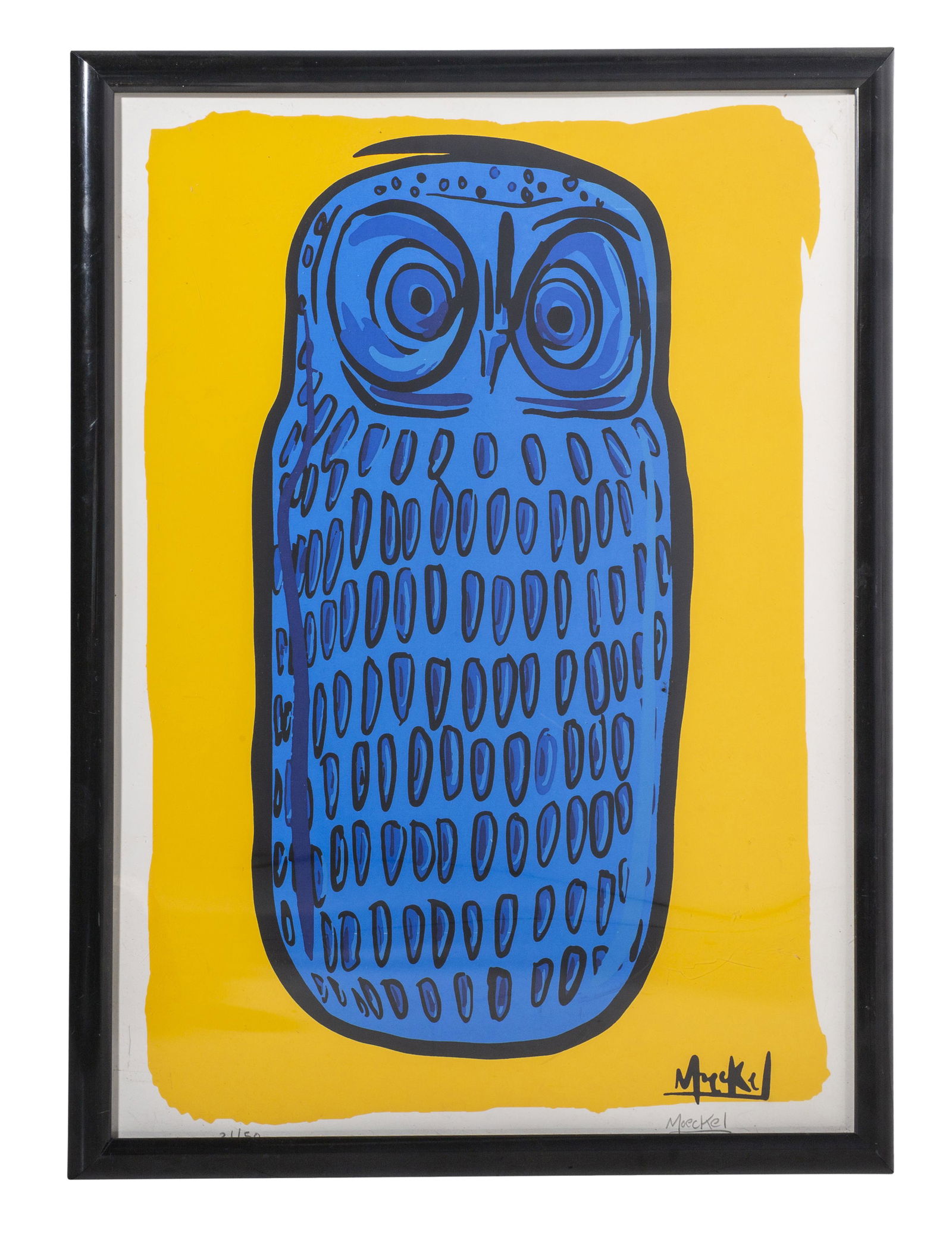Christian "Sez" Moeckel (B 1976-) Bitossi Screen print: Hand pulled screen print on paper, (Bitossi Owl), pencil signed lower right, #21/50, These lithographs are sold all over the world. Sheet size-24 x 18, Frame-25 x 19