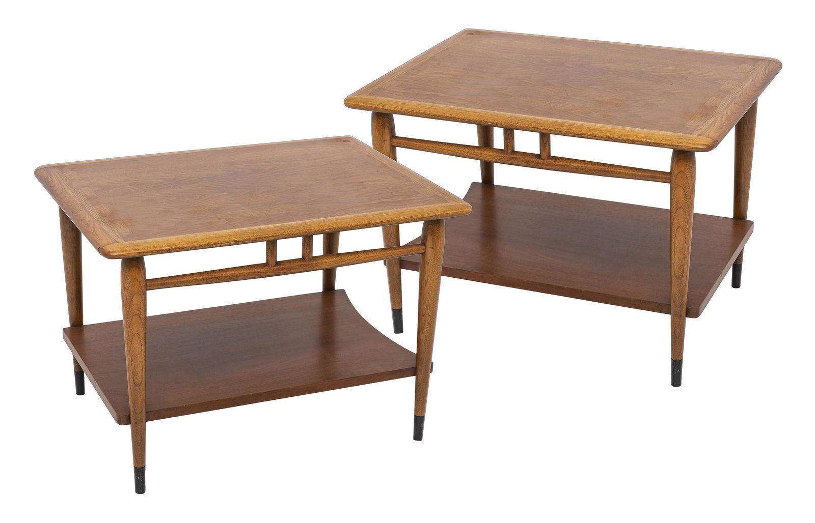 Andre Bus Lane "Acclaim" Occasional Tables: Occasional tables, pair, Lane Furniture Co., USA, circa 1965. Walnut. 21w x 28d x 20h