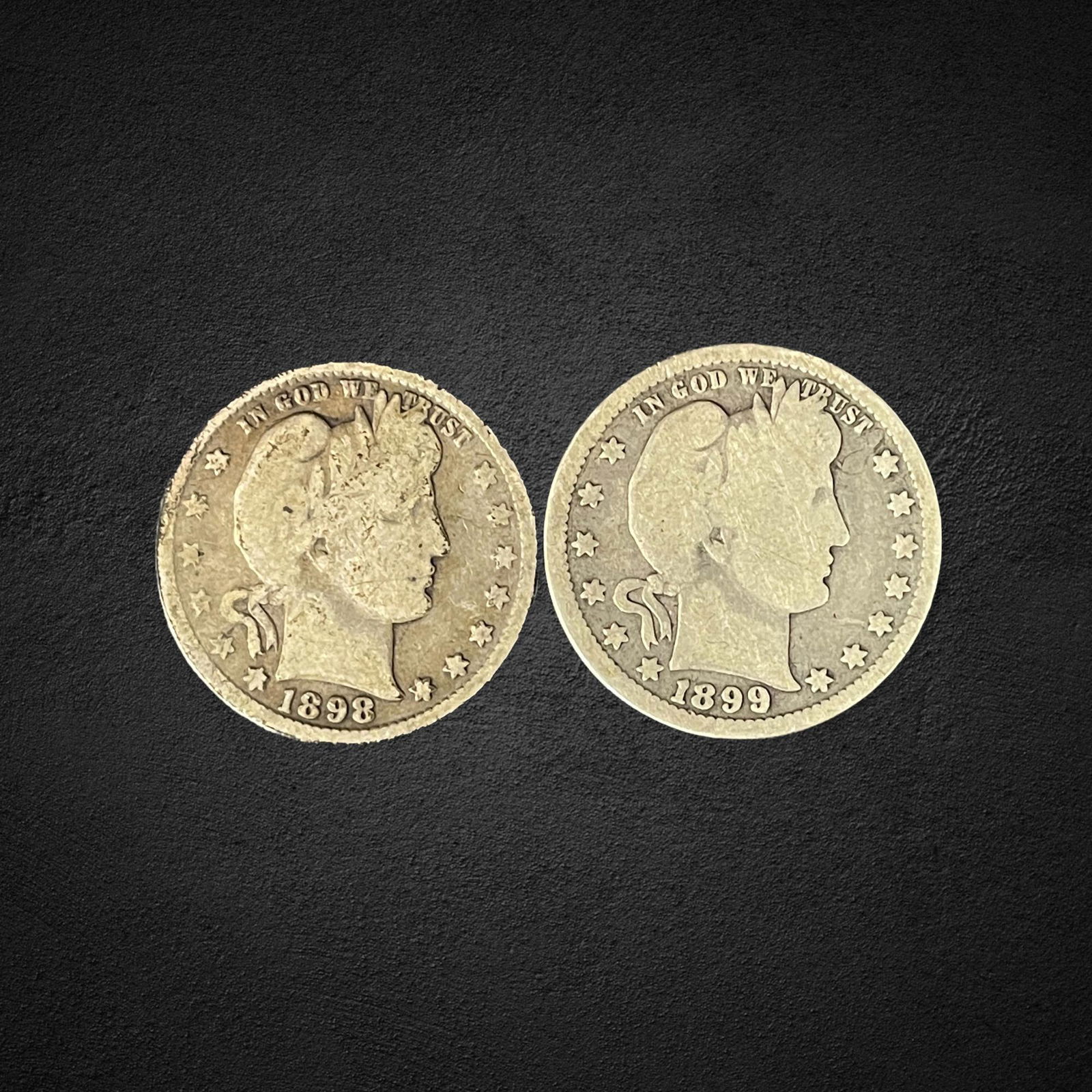 1898-99 Barber Silver Quarter Dollar Coins (1 of 2)