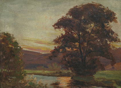 20th Century Landscape: Oil on canvas Landscape and Pond 20th century Artist: Unsigned Size: 12 x 16