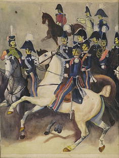 Soldiers on Horses: Early 20th century watercolor soldiers on horse Artist: unsigned Size: 14 x 10.5