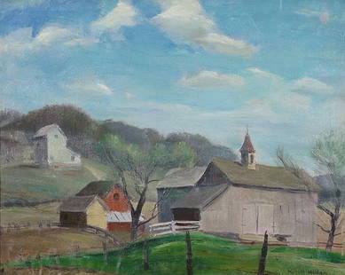 Marston Hodgin, Farm Scene: Oil on canvas Farm scene Artist: Marston Hodgin Size: 16 x 20