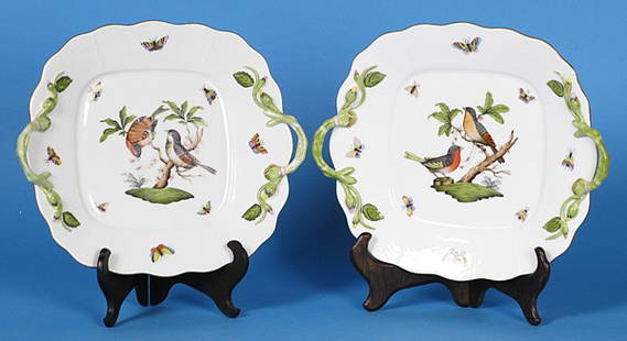 Two Pastry Trays: Herend Bird of Paradise Two Handle Trays Size: 11.5