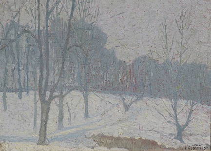 Oil, H G Jennings: Oil on canvas, Snow Scene Artist: H G Jennings, 1910 Size: 8.75 x 12