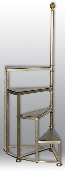 Maison Jansen (attributed) Library Steps: well built chrome, brass French, with leatherette inserts and pineapple finial Artist: unknown Size: 56.5 x 19 x 29