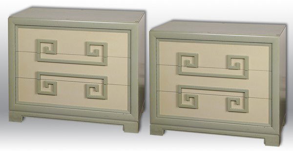 Pair Kittinger Mandarin Chests: Each with three drawers, original finish, oak interior, sliding tray Size: 39W x 21D x 33.25H