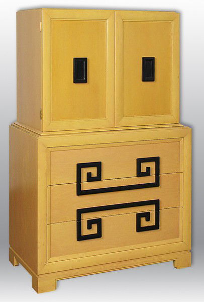 Kittinger Mandarin Chest: Natural and ebony finish, six drawers, sculptured and scroll pulls Size: 50 25 x 39 x 21