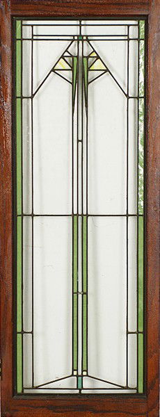 Frank Lloyd Wright Window 1911: From the Lake Geneva Hotel, Lake Geneva Wisconsin, Chevron design, Stanley Works hardware, purchased by Governor James Thompson Size: 18.75 x 49.25 including frame