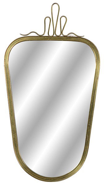 Paavo Tynell (Attribution) Mirror: Brass frame and decoration on top Size: 19.5H x 10.25W