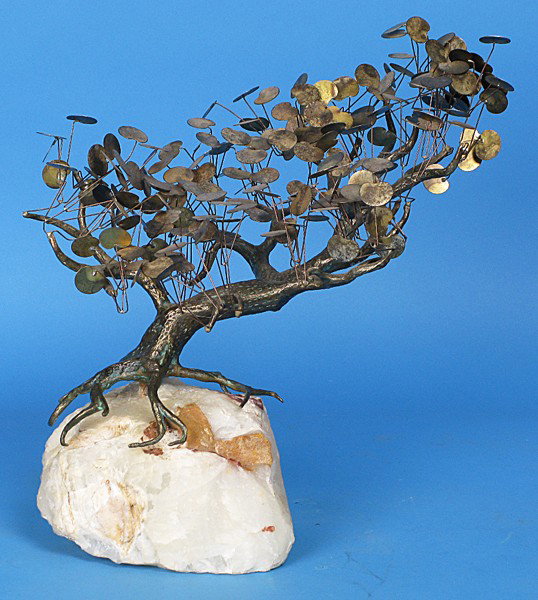 C. Jere Tree Sculpture: Early example, granite base Artist: C. Jere Size: 14 x 14.5 x 11 deep