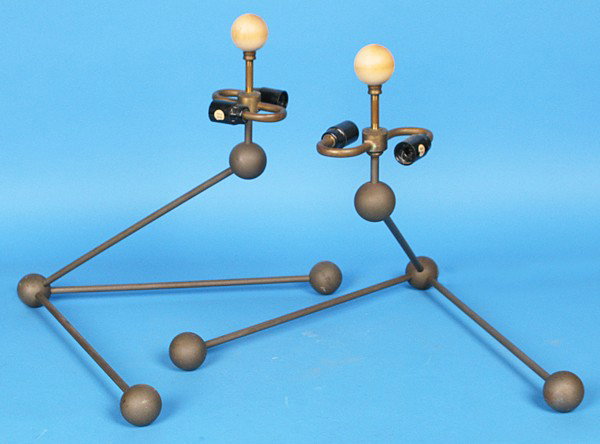 Pair French Mid Century Table Lamps: Four iron spears joined by iron rods Size: 16.75T x 19W x16.5D