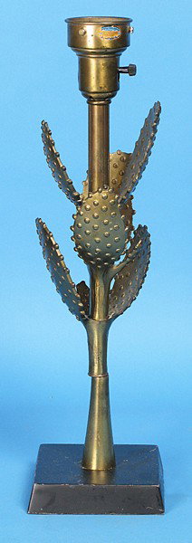 Laurel Lighting Co, Cactus lamp: brass plated, mounted on black metal base Size: 20"