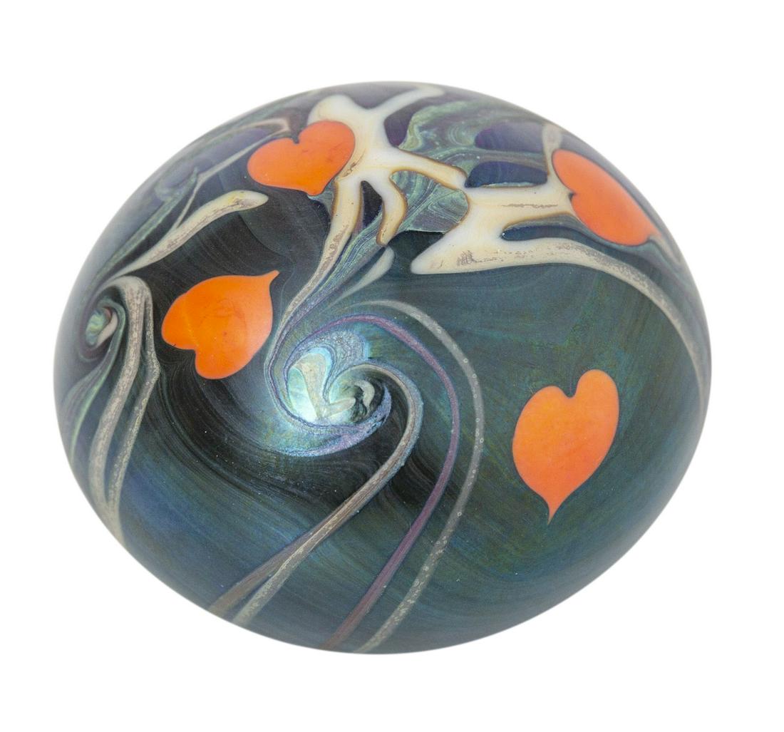 Orient & Flume Art Glass Paperweight: Paperweight, incised signature to underside. K8A dated 1973, Orient & Flume. 2.5dia x 1.5h